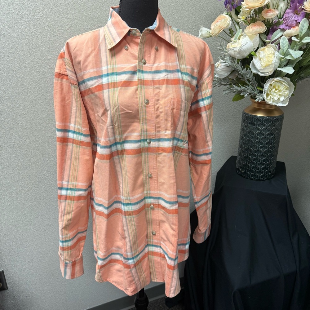 Wrangler Twenty X Peach Plaid Long Sleeve Western Button Shirt Men’s L